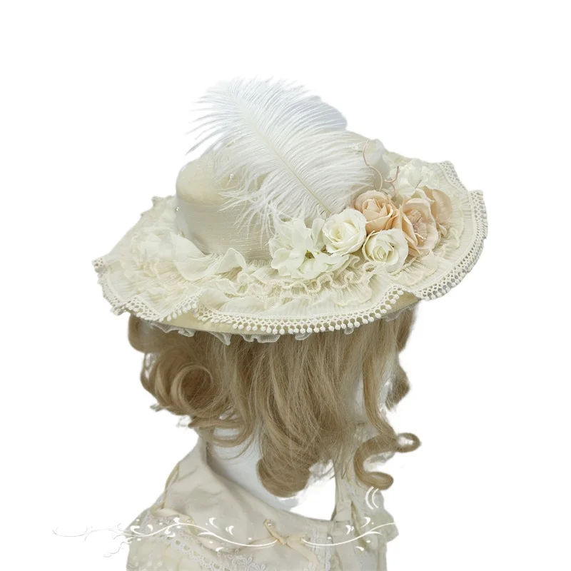 Lolita Elegant Top Hat Generative Color Bonnet Flat Top Flat Hat Big Eaves Dome BNT Lace Bow Travel