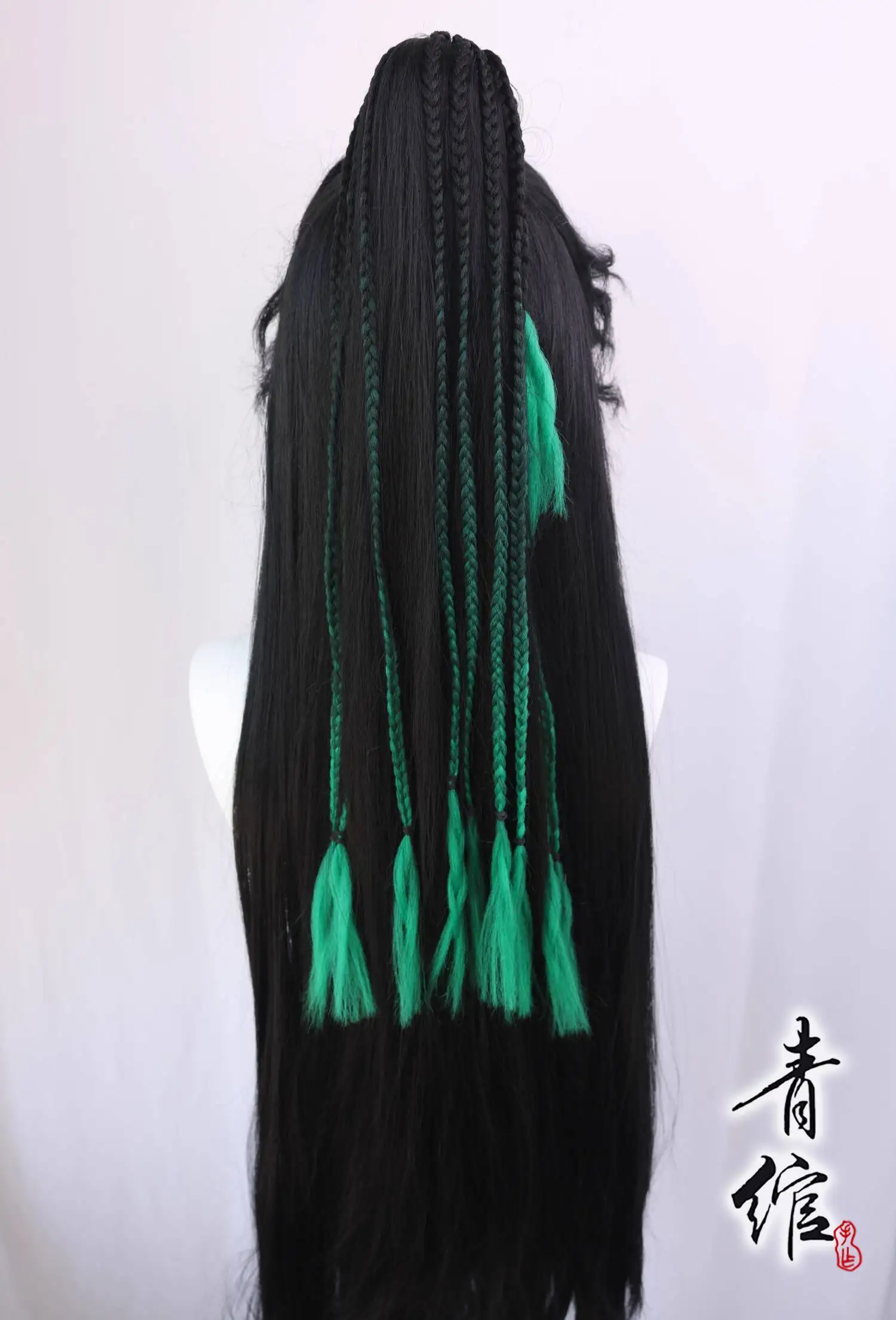 Heaven Official's Blessing Qirong Black Green Color Blocked Wig Cos Wig Cover Ancient Style Hanfu Creative Men's Wig Cosplay - view 3