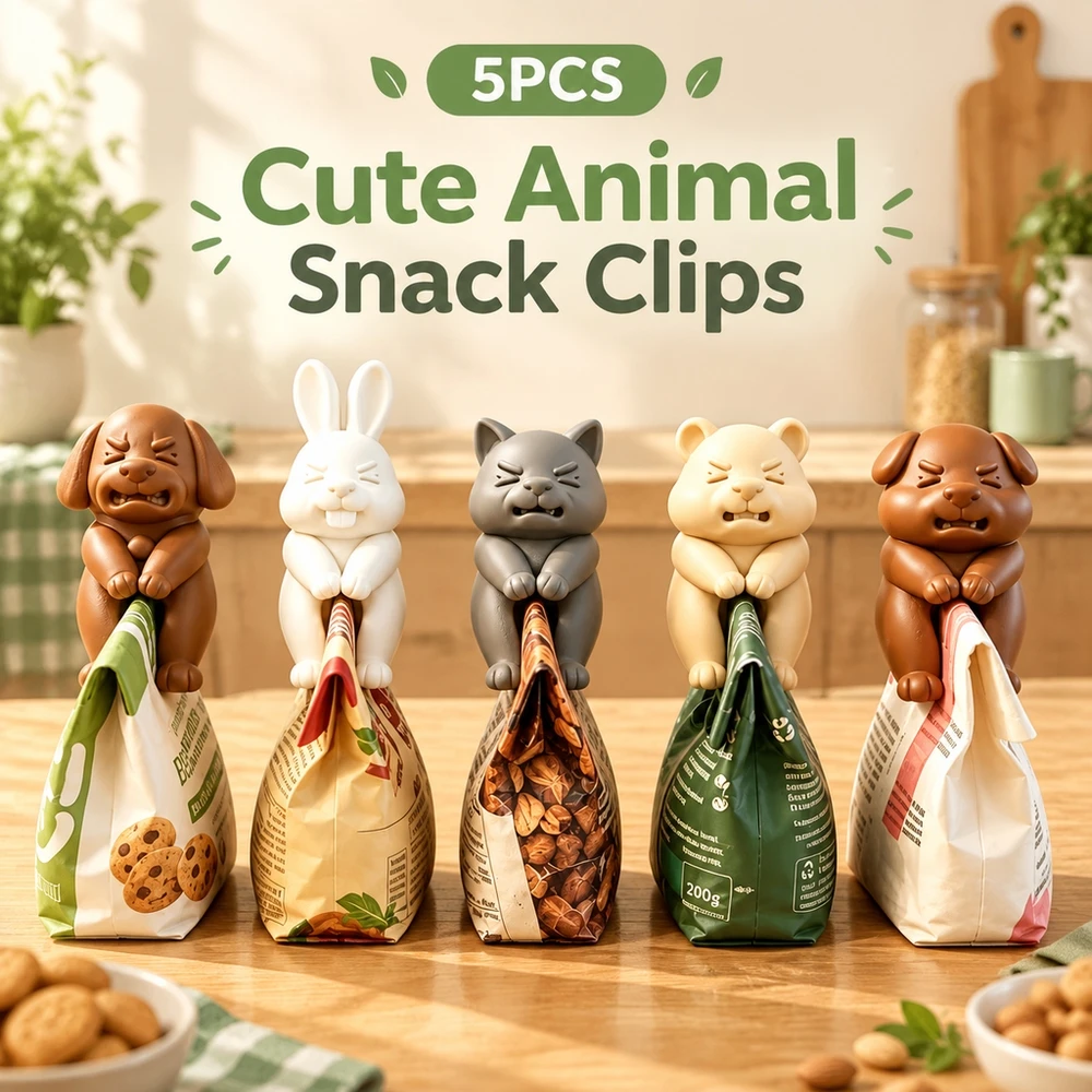 Creative 3D Animal Snack Bag Clips 5pcs Dog Cat Rabbit Bear Designs Food Sealing Clips Moisture Proof Freshness