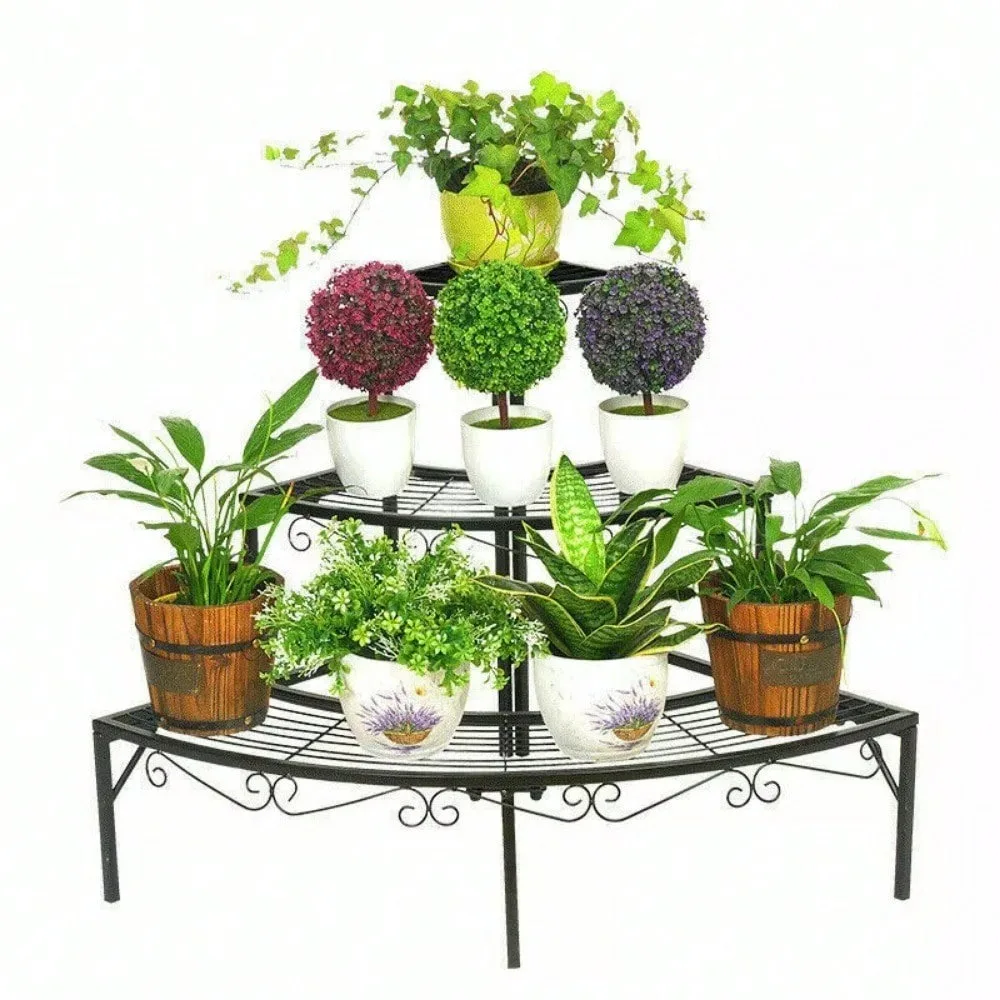 2 Matchable Fan-Shape/ Stair Wrought Iron Plant Stand Flower Display Rack Shelf