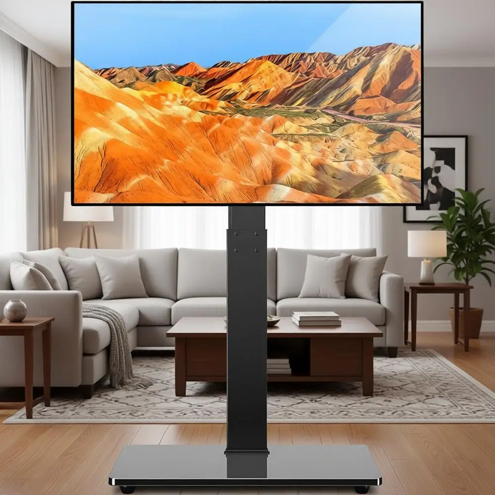 

Поворотная подставка для телевизоров 32-75 дюймов, регулируемая высота, основание из закаленного стекла, место для хранения медиаустройств