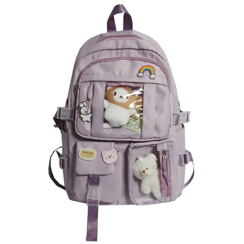 Y2K Aesthetic Itabag Teddy Bear Badge Backpacks Back To School Korean Japan Chic Ins School Unisex Large Capacity Student Bag