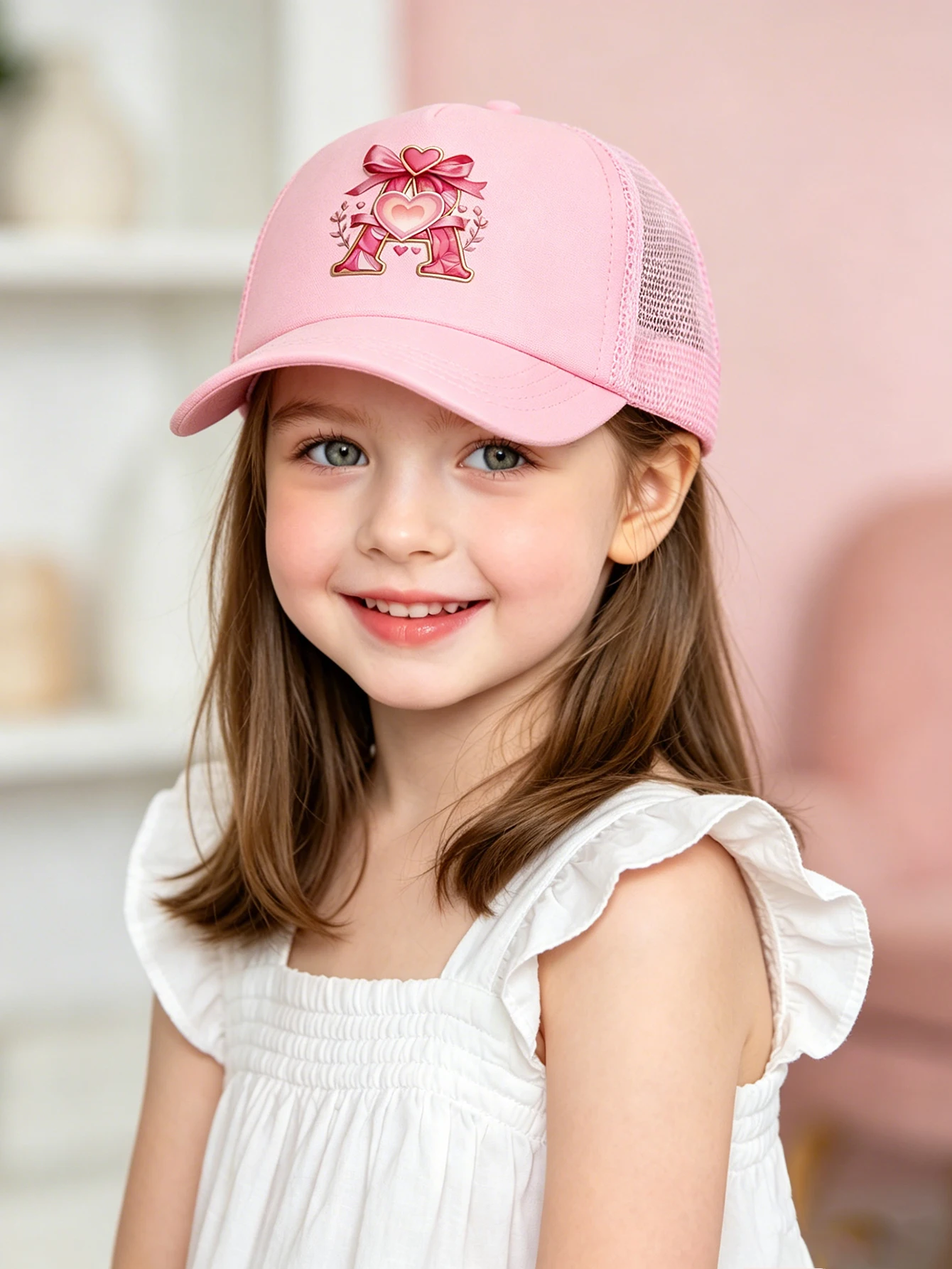 1pc pink baby hat  Adjustable Youngsters' Baseball Cap with A-Z letter Heart Bow Initial - Breathable Sun Hat for Boys and Girls view 2