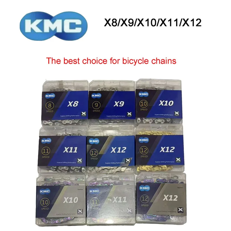 KMC سلسلة الدراجة X8 X9 X10 X11 X12 الطريق سلسلة دراجات جبلية 8 فولت 9 فولت 10 فولت 11 فولت 12 فولت كرانسيت مع وصلة سريعة لشيمانو SRAM