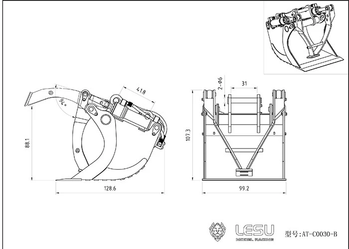 LESU Metal Grab Bucket RC Part For 1/14 LESU Hydraulic ET26 Remote Control Excavator Toys For Adults TH19605-SMT5