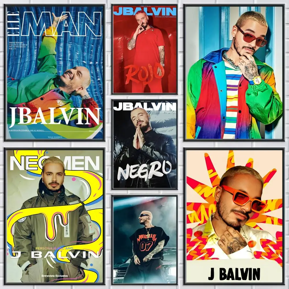 Póster de cantante J B-Balvin, pegatinas de pared modernas y elegantes para decoración del hogar, arte de pared para dormitorio y sala de estar