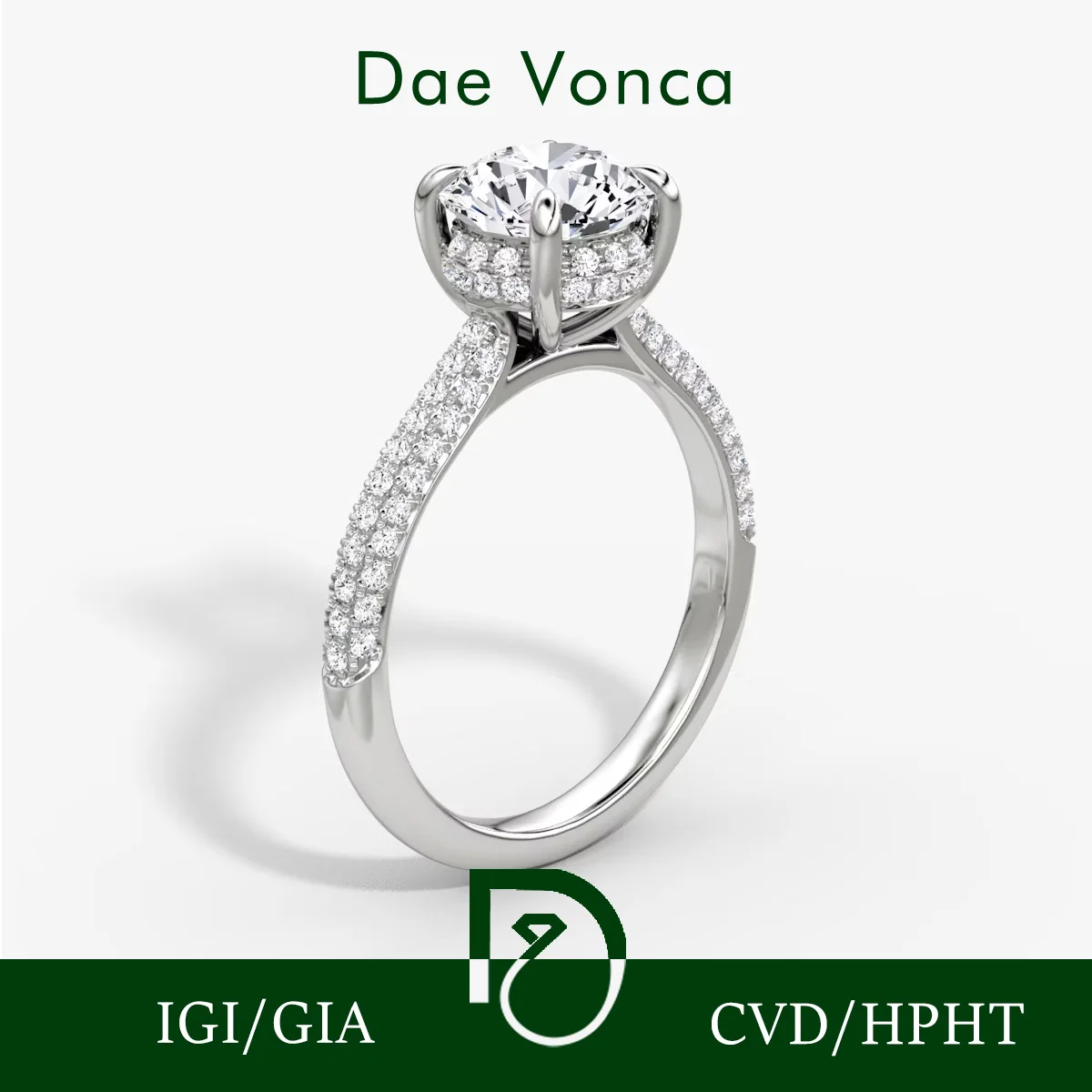 

Кольцо из белого золота 9K/14K/18K с круглым бриллиантом, выращенным в лаборатории, с нулевым уровнем выбросов, двойной ореол, кольцо-полуободок с бриллиантами