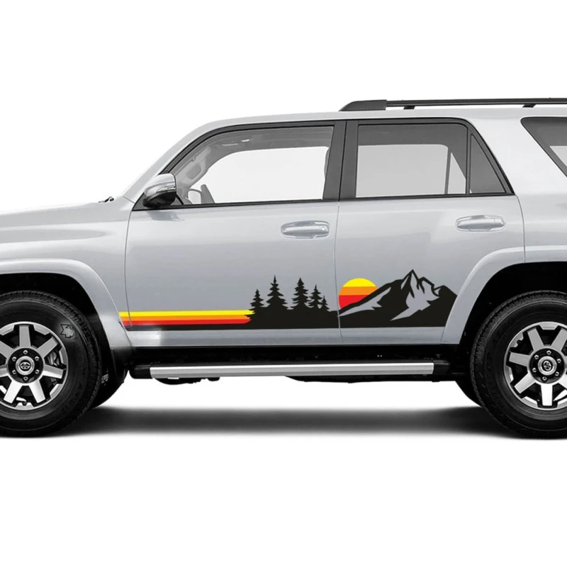 

Car Vinyl Stickers graphics Outline Map Side Doo For Toyota 4Runner School Sunset Mountains stripe Decals