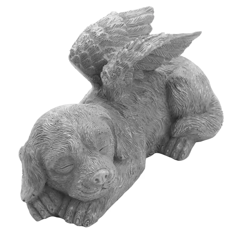 A21I-Dog Angel Pet Memorial Tombstone Marking Carved Statue, Resin, Stone Finish