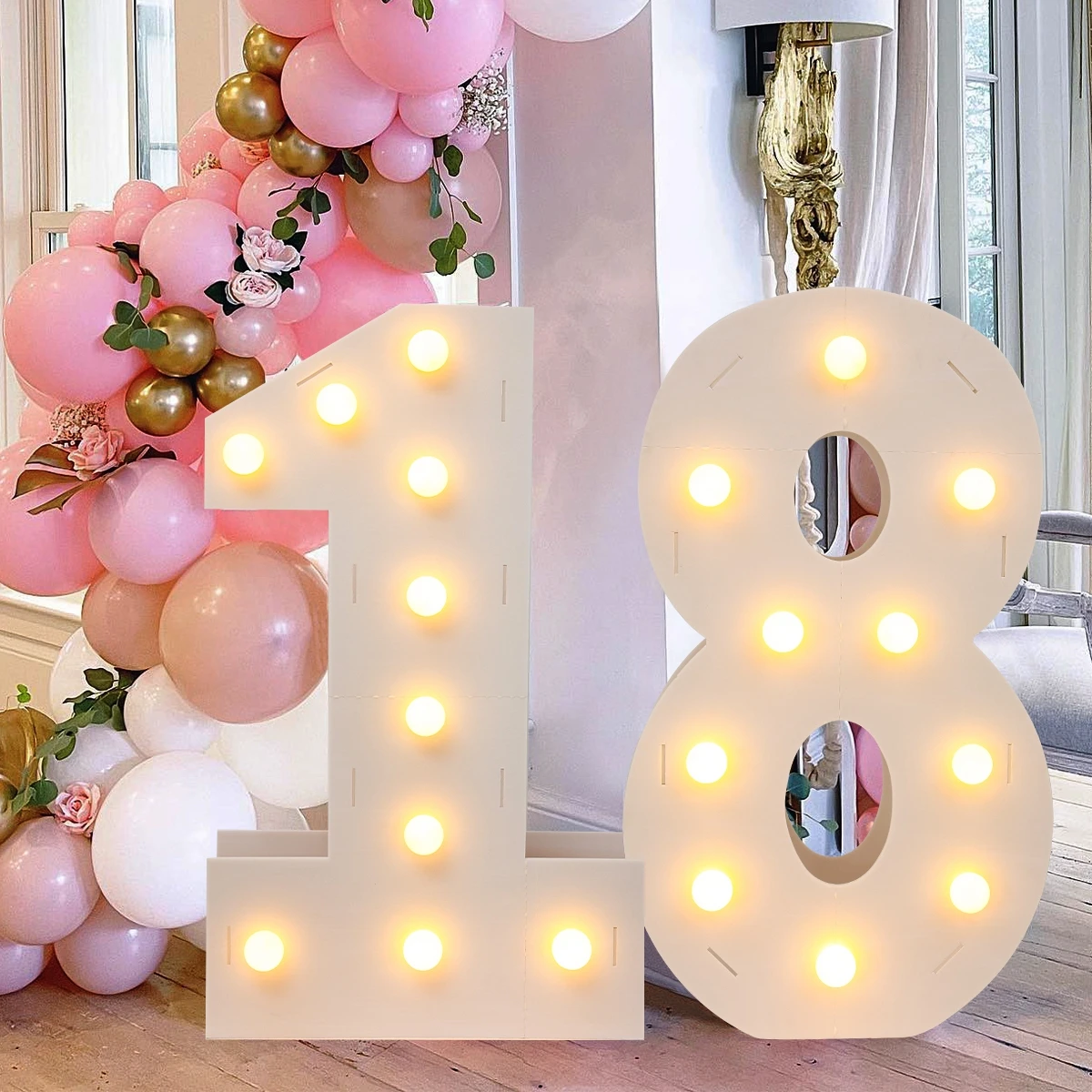 91.5cm LED Light Warm White Giant Figure Numbers Large Cardboard Giant Foam Mosaic Numbers For Birthday Wedding Party Decor