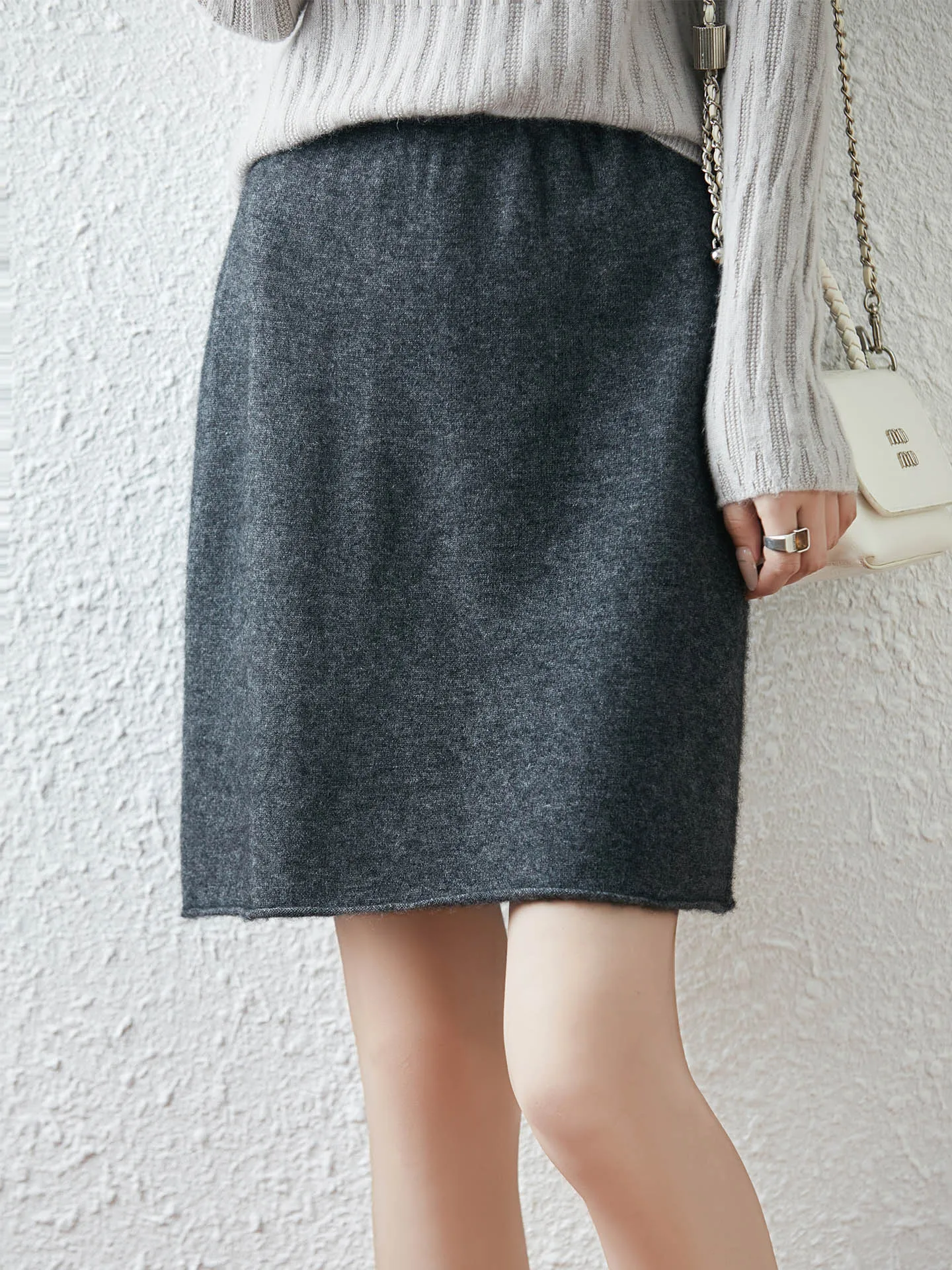 Merino 100% laine a-ligne jupe à bord roulé automne hiver doux décontracté cachemire tricoté une étape jupe courte