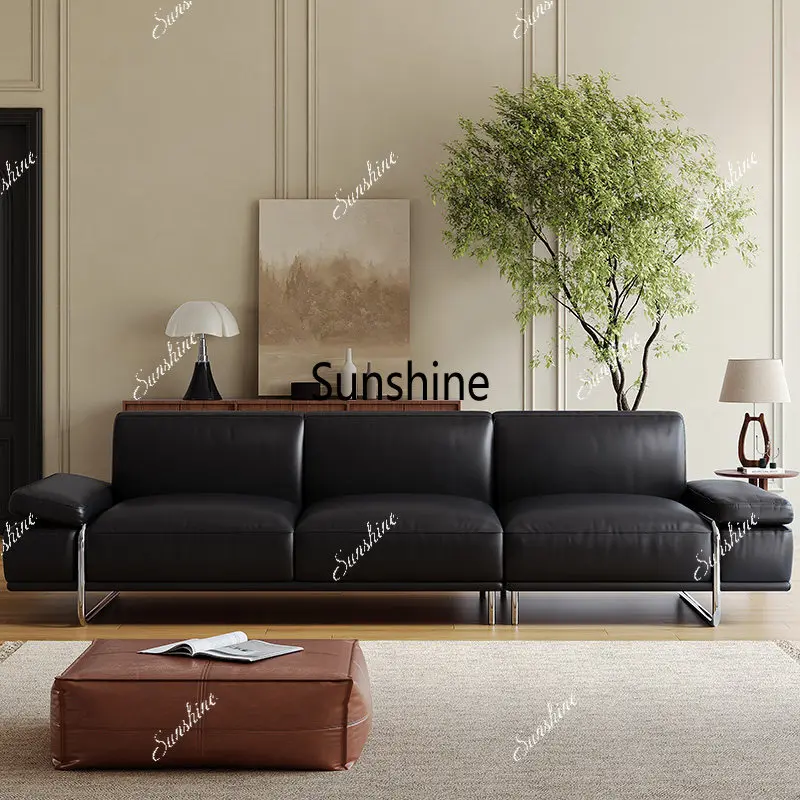 [Adjustable Armrests] Italian-style living room vertical row minimalist leather functional sofa