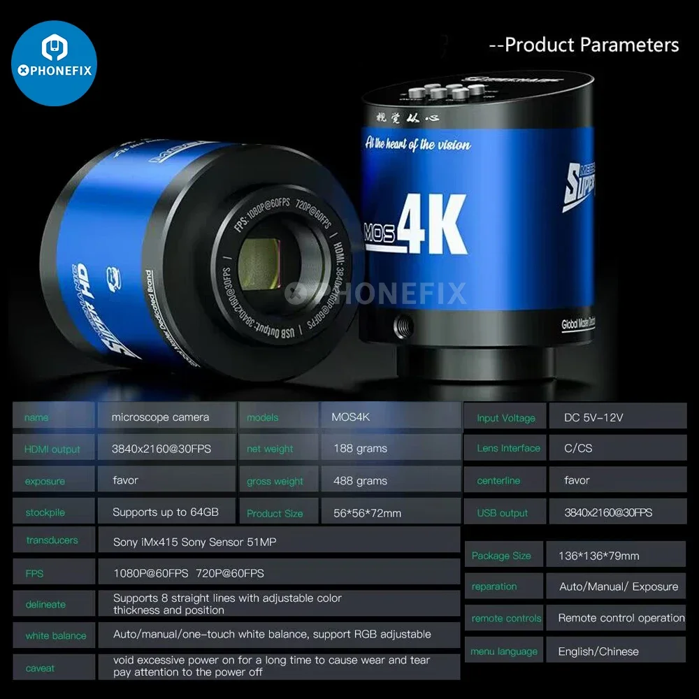 MECHANIK MOS4K HDMI cyfrowa kamera mikroskopowa stereo do lutowania PCB 4K HD 2400W czujnik obrazu przemysłowa kamera wideo