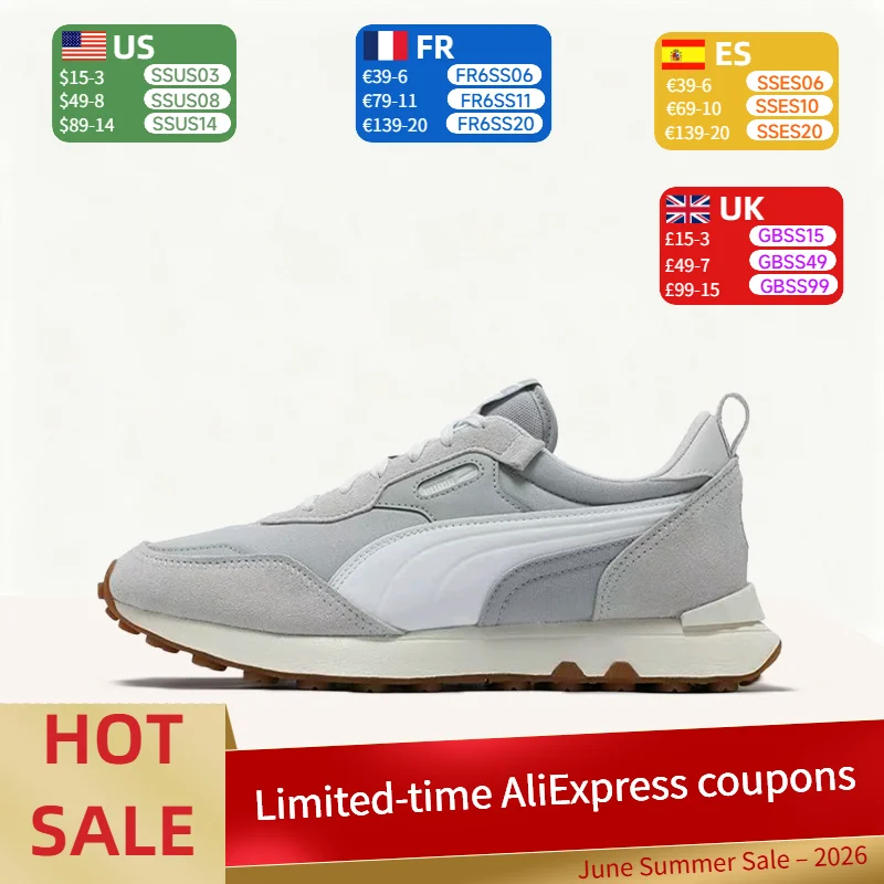 Puma Rider FV Minimalist,Durable,Non-Slip, Lightweight Low-Top Outdoor Casual Running Shoes (Unisex) in White and Gray 391925-08