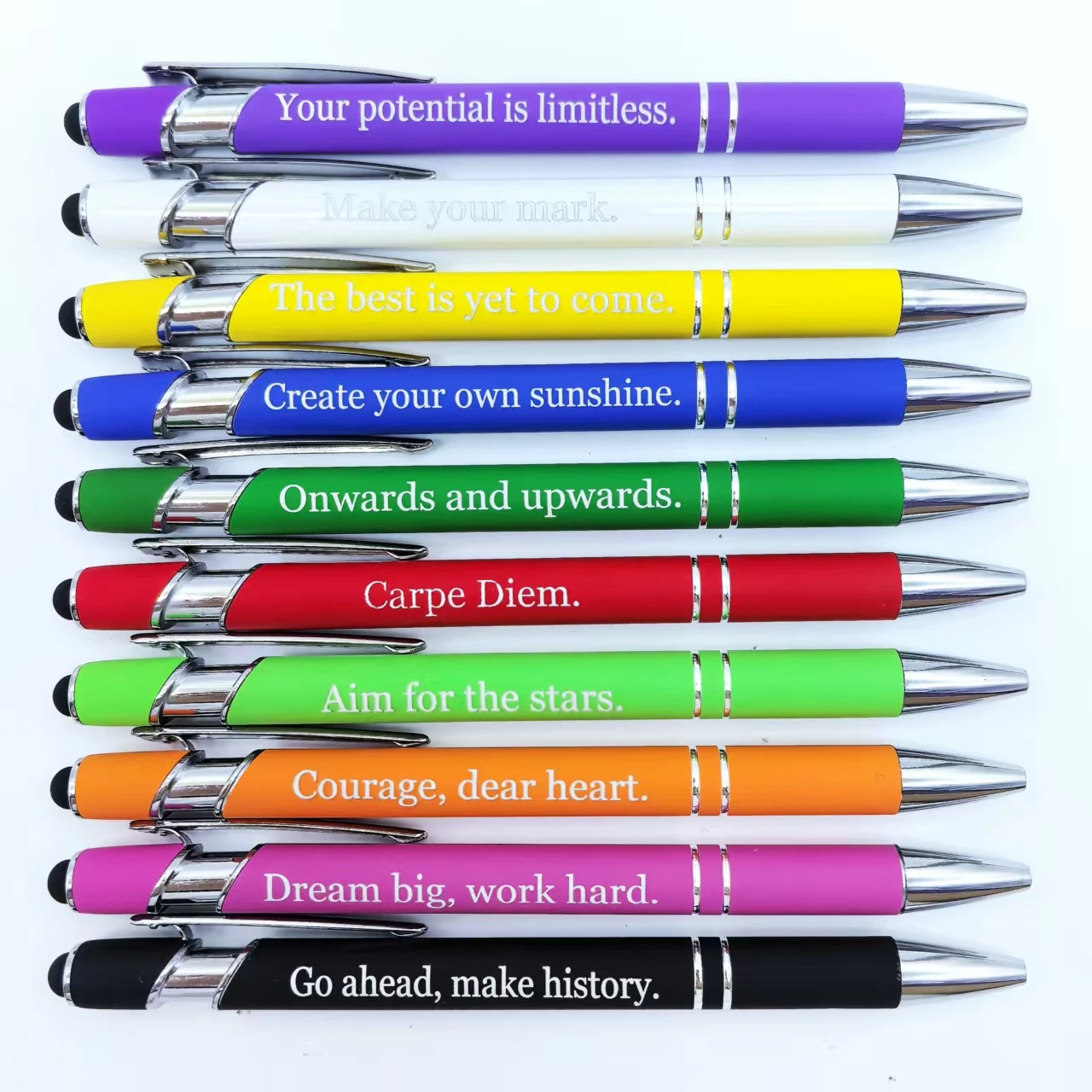 

10 шт. вдохновляющая и поощряющая металлическая шариковая ручка с гравировкой фразы, пресс для сенсорного экрана для офиса, учебы и письма