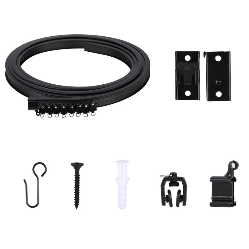 

Multipurpose 9.8ft Black Curtain Track Set Easy Installation Ceiling Mounted Drapery Rails with Rollers and Hook Kits