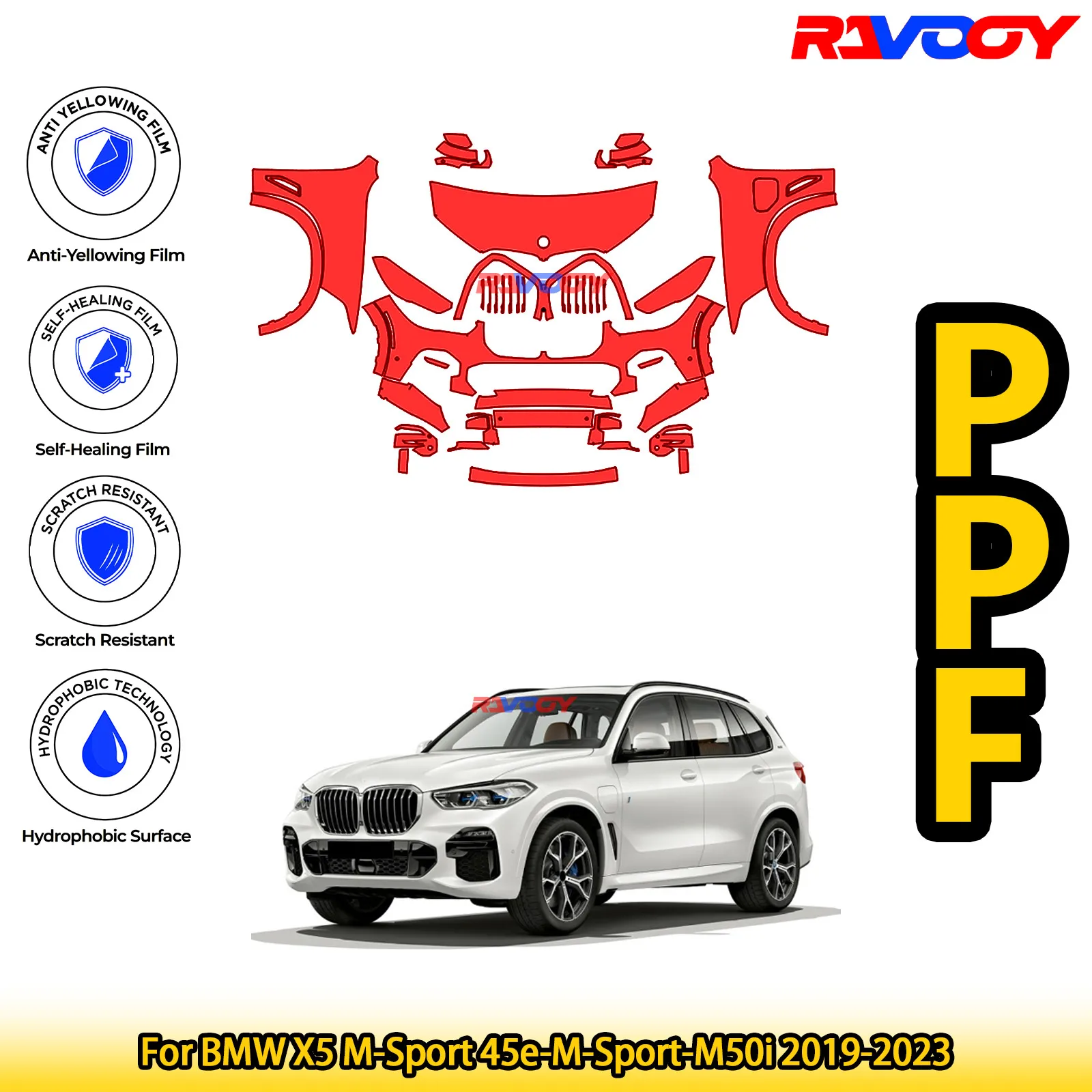 

For BMW X5 M-Sport 45e-M-Sport-M50i 2019-2023 Glossy Matte Black Precut front PPF Kit Paint Protection Film