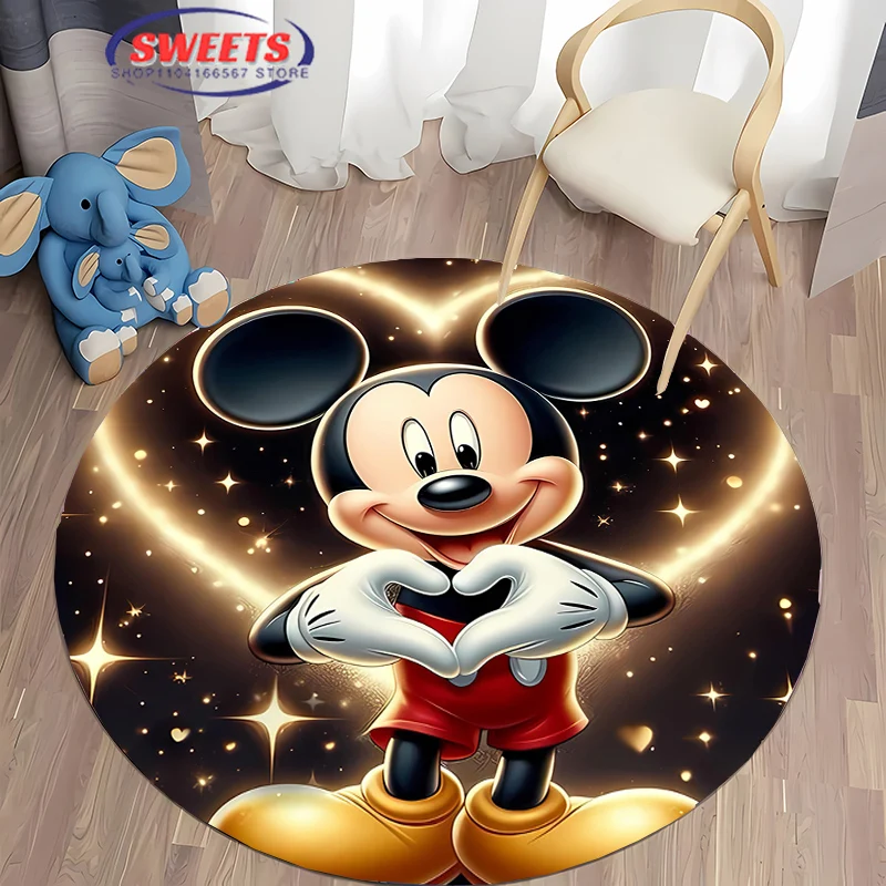 3D Miniso Disney Mickey Mouse Round Carpet for Living Room Children's Bedroom Sofa Doormat Kitchen Floor Rug Anti-slip Decor Mat