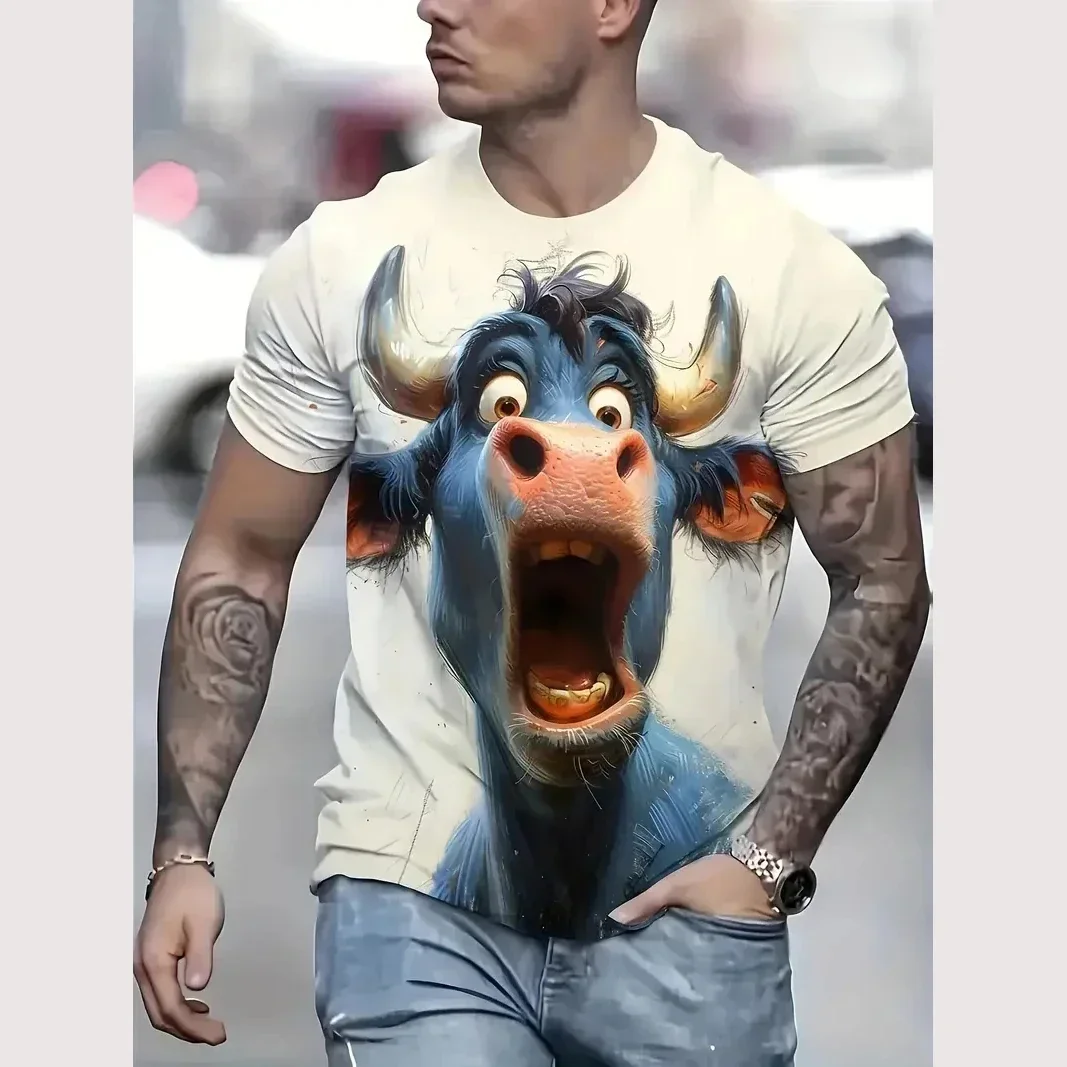 Summer Men's Fashion T Shirt Cat Print Casual Short Sleeve 3d T Shirt Stylish Streetwear Round Neck Large Size Clothes