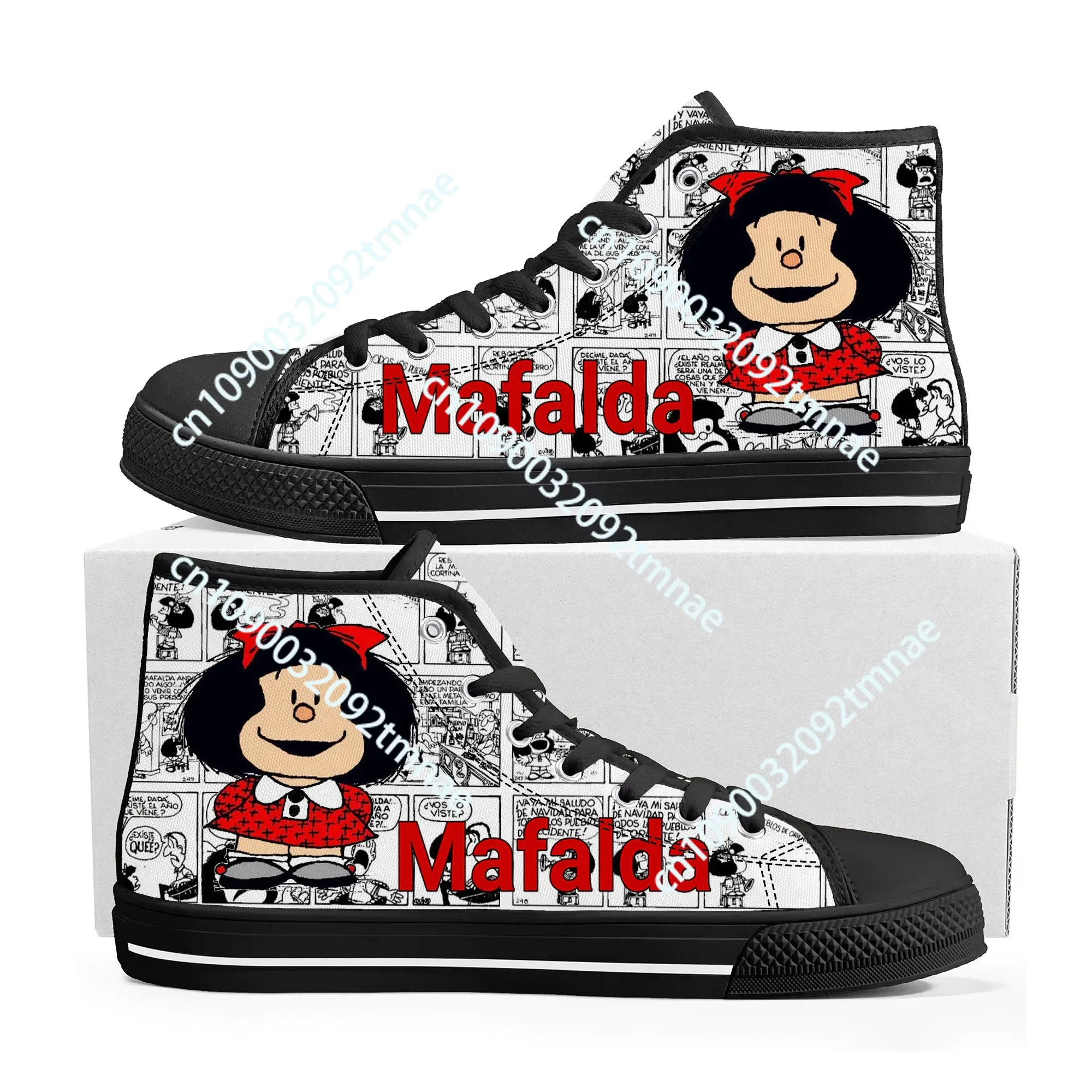 

Hot Cartoon Role Mafalda High Top Sneakers Mens Womens Teenager Fashion High Quality Canvas Sneaker Custom Built Couple Shoes