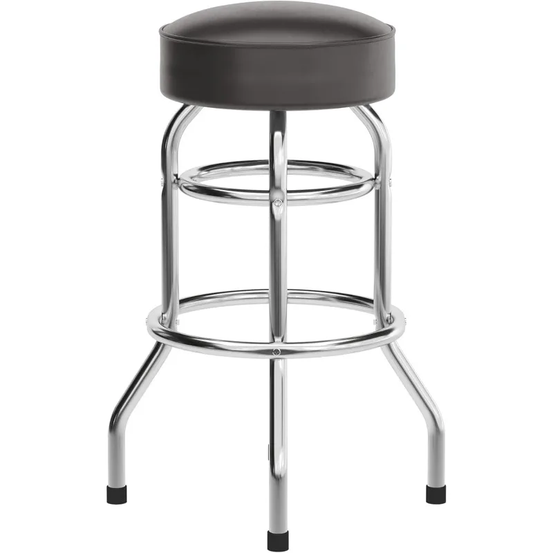 Bruno Doppelring-Barhocker aus Chrom mit dunkelbraunem Sitz