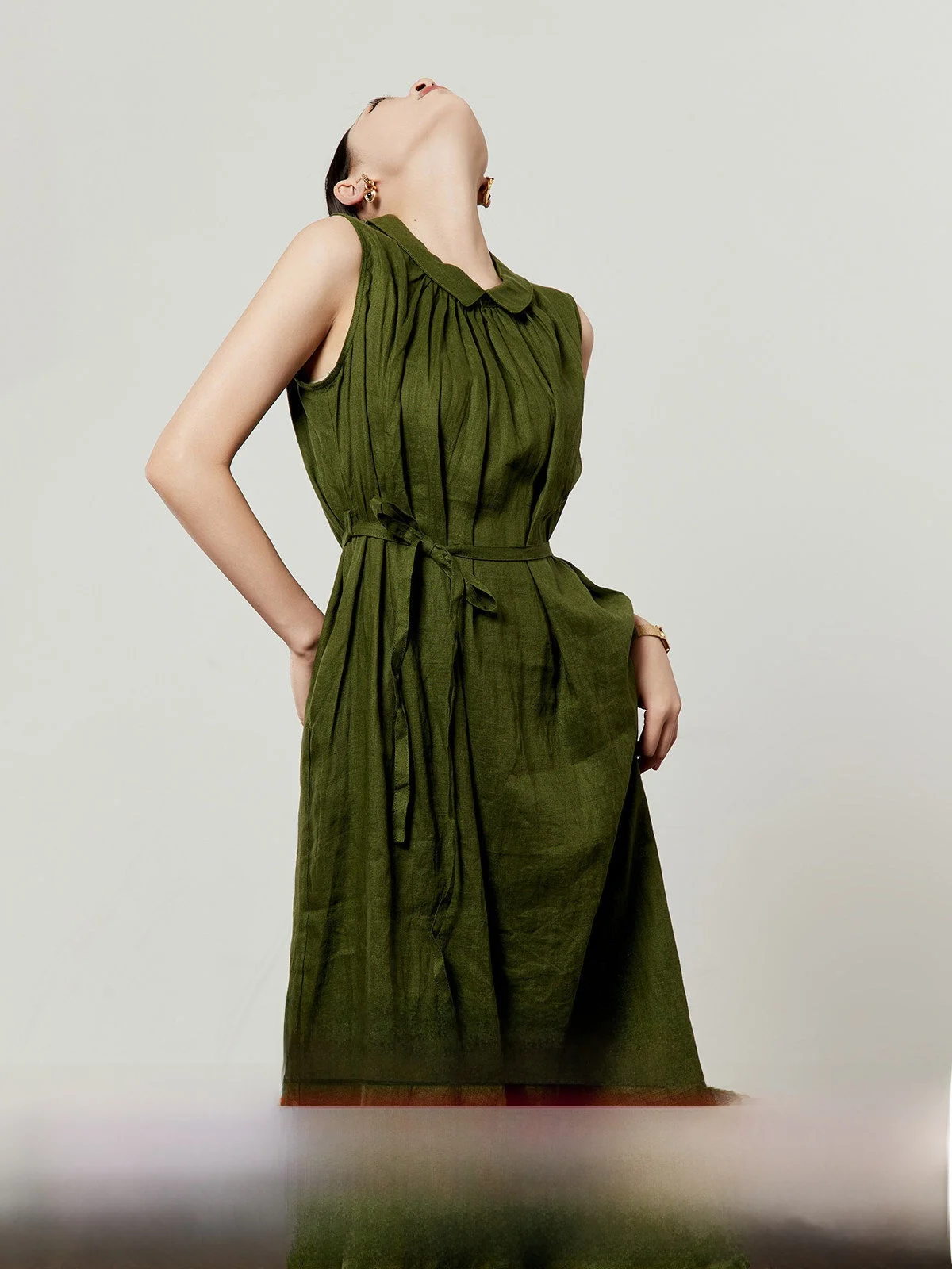 

een Loose Svel Doll Collar Belted Slimming Long Dr Women's New 2025 Commute Sle High Waist Pleated Fairy Skirt