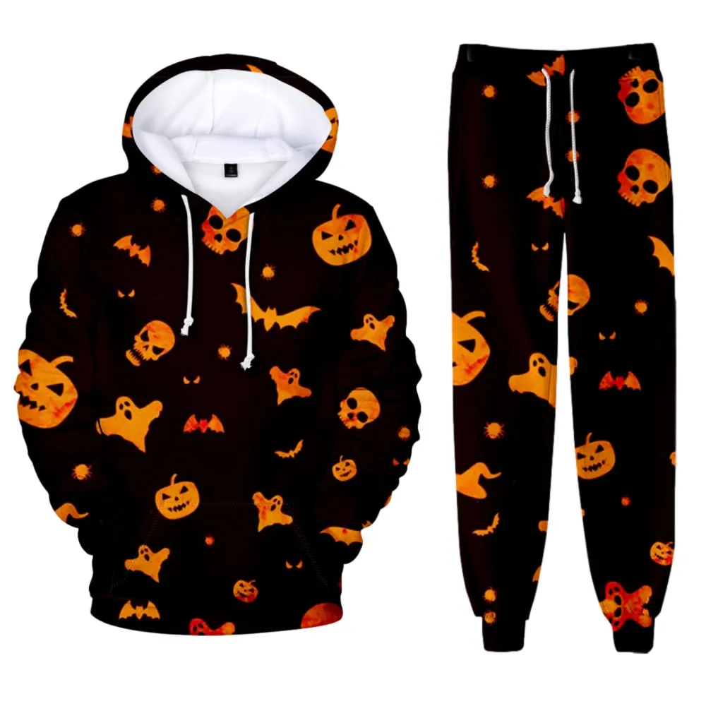 Autumn Winter Creative Halloween 3D Printed Boys Girls Tracksuit Set Casual Hoodie And Pants 2pcs Sets Fashion Unisex Clothing