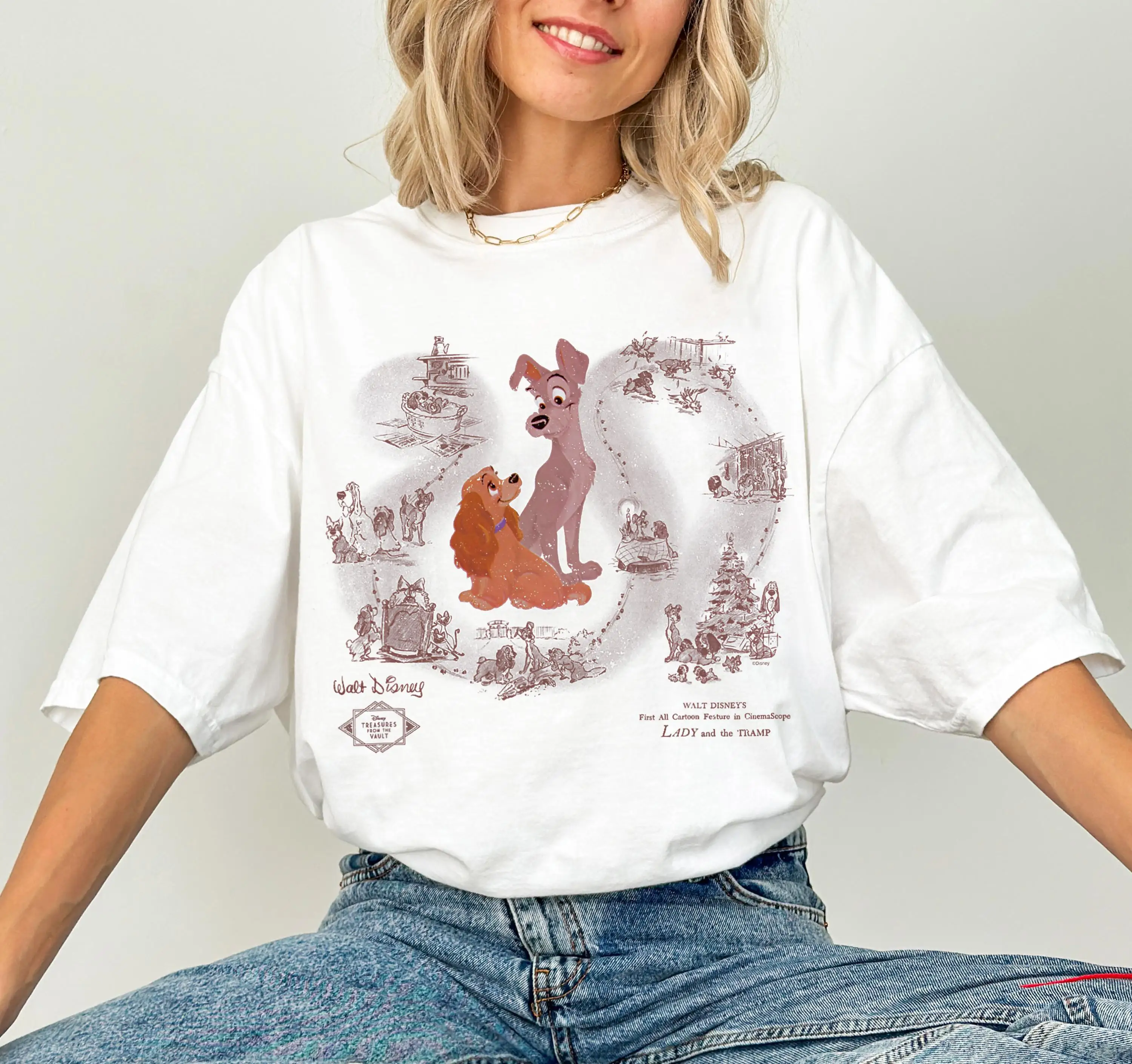 تي شيرت ديزني ليدي آند ذا ترامب الكلاسيكي، قميص ليدي آند ذا ترامب، قميص ديزني لاند المتطابق للعائلة، تي شيرت مملكة سحرية #1
