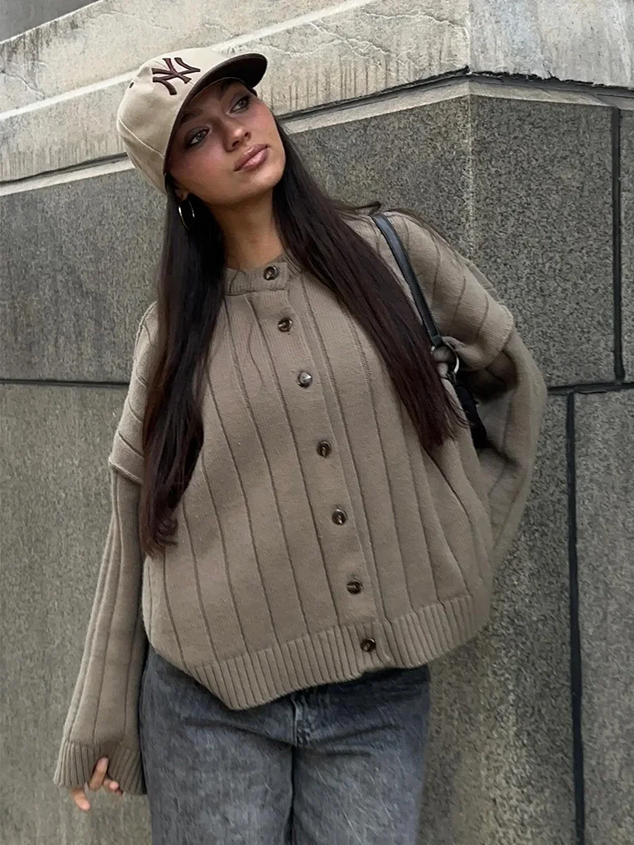 Blubelle Cardigan con scollo a O in maglia nuova da donna in morbido tessuto a maniche lunghe con bottoni sul davanti allentati autunno inverno maglioni casual con graffette