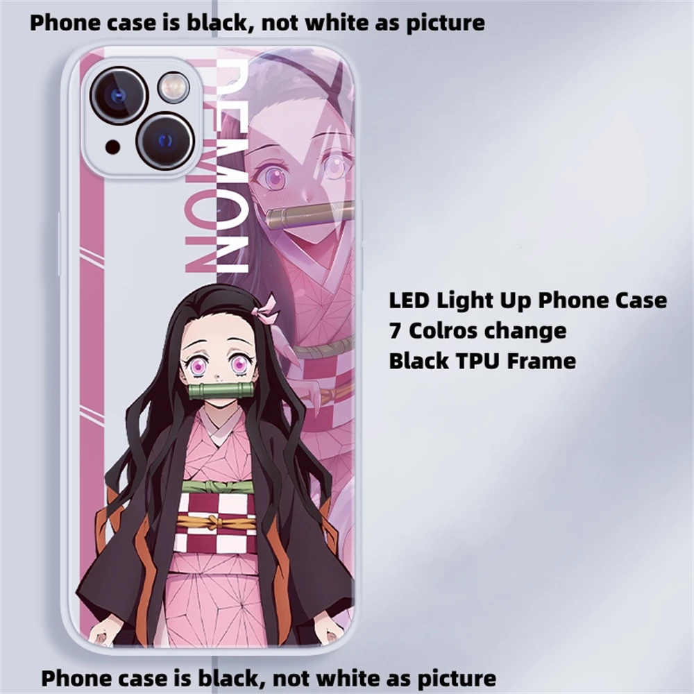 

Demon Anime Girl LED Glass Phone Case For OPPO Reno 3 4 5 6 7 8 9 Pro Plus Find X5 Smart Voice Control Light Up Back Cover