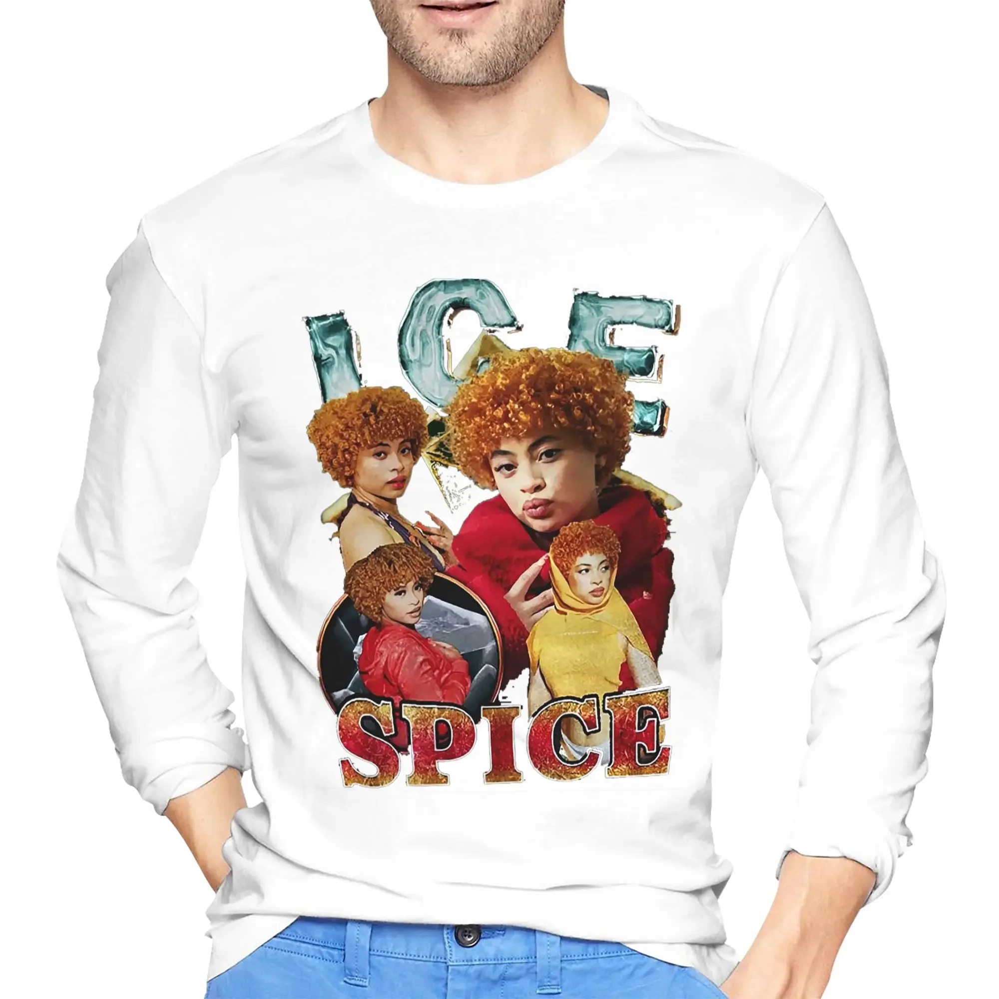 

Ice Spice Men's Long Sleeved T-shirt Fashion Round Neck T shirts Spring and Autumn Men tops