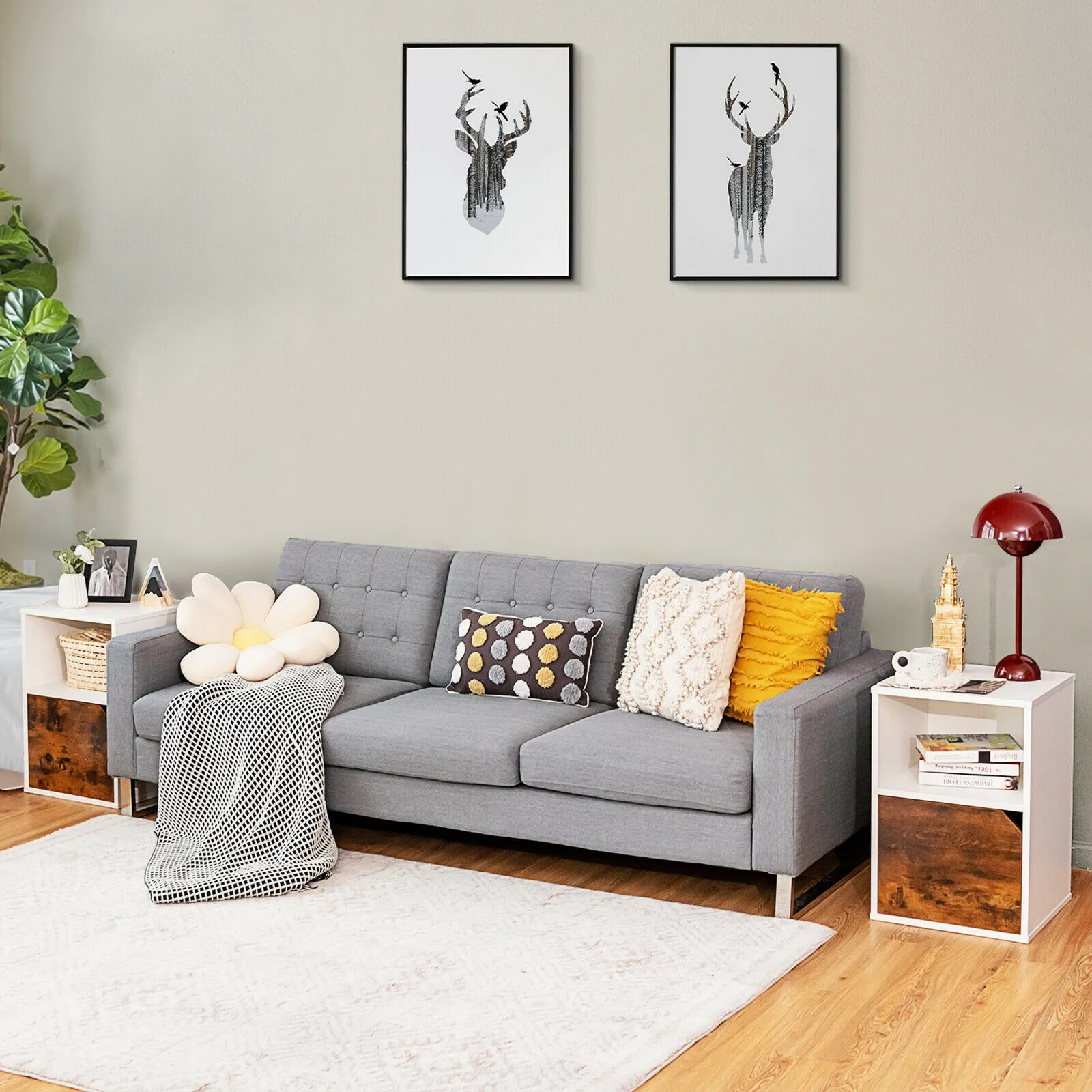 

Set of 2 Nightstands Side End Table Storage Cabinet Shelf Living Room White