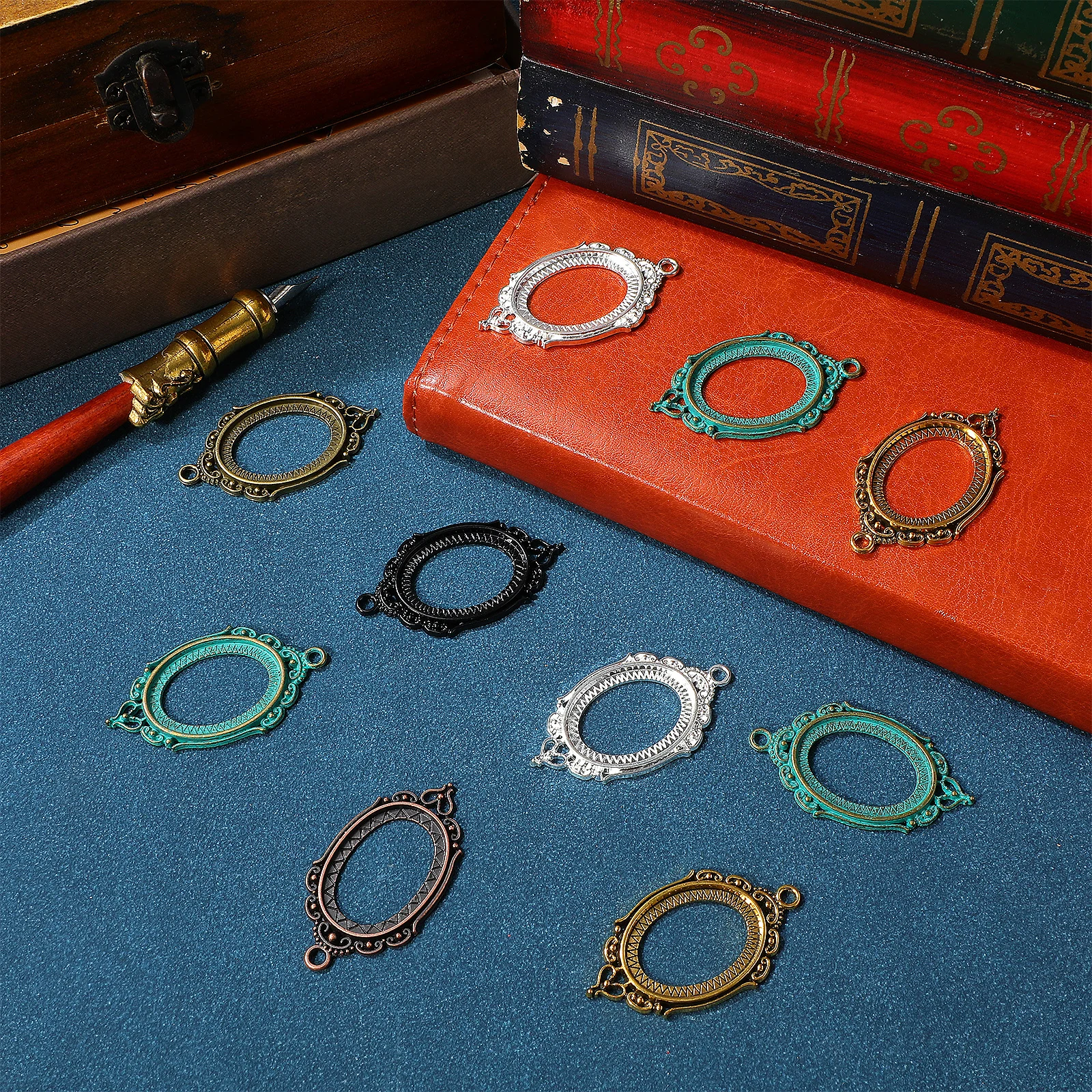 

21pcs Alloy Bezel Pendant Trays Blank Oval Cabochon Settings Diy Jewelry Making Crafts Necklace Bracelet Supplies Vintage Charms