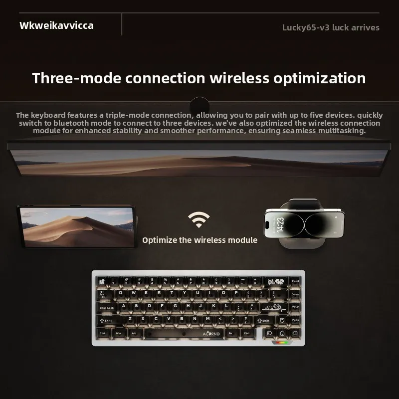 WEIKAV Lucky65 V3 Tastiera meccanica in lega di alluminio Wireless Tri Mode Supporto QMK VIA Tastiera da gioco fai da te Accessori per giocatori