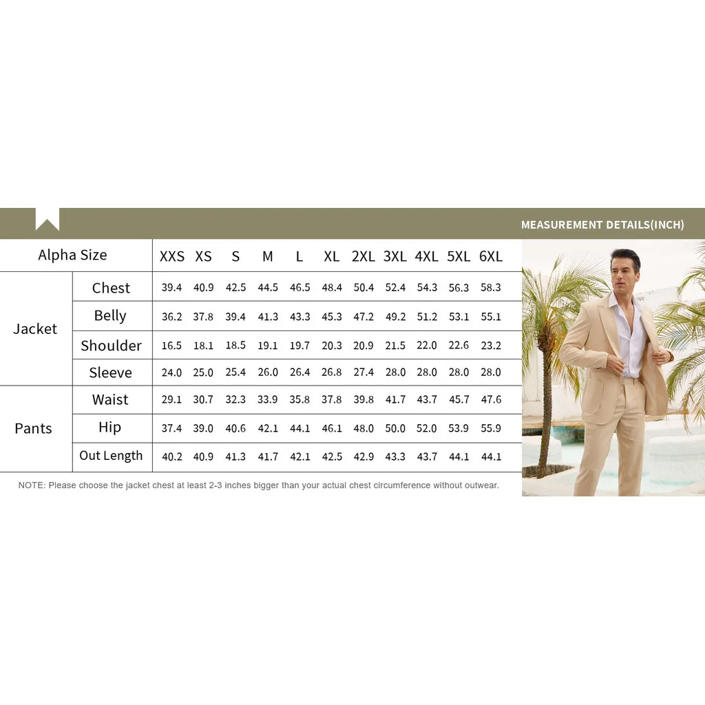 Men\'s Linen Suit 2 Piece Slim Fit Suit Summer Beach Wedding Suit Groosmen Prom Tuxedo Linen Blazer Pants Set