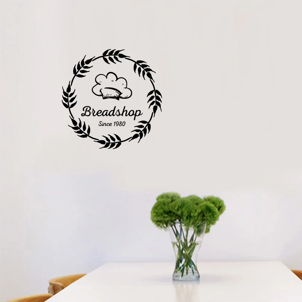 

1 pc breadshop around with flower circle Wall Sticker Pvc Wall Art Modern Fashion for kitchen or breadshop Art Decor Wallpaper