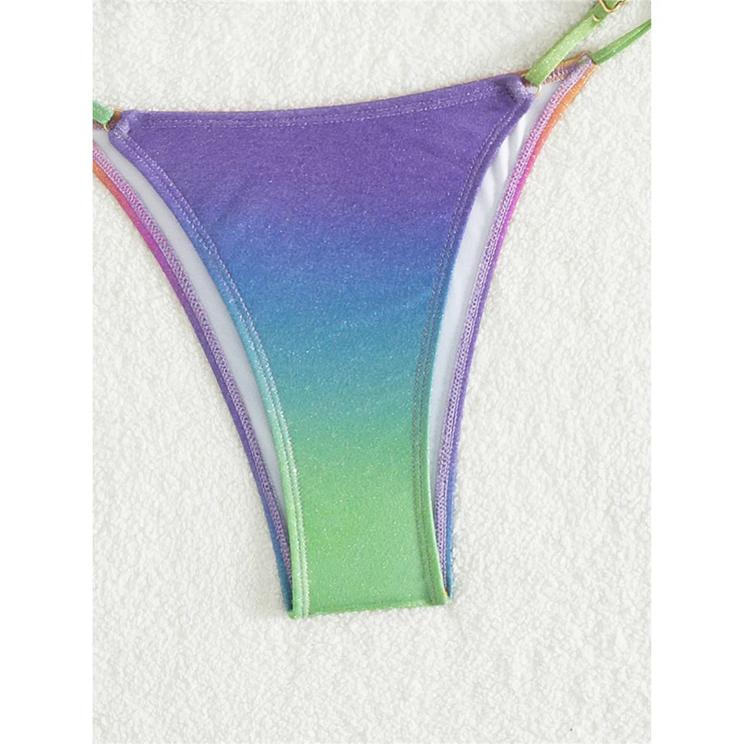XS - L Bunter, glänzender Bikini mit hohem Beinausschnitt, Damen-Badebekleidung, zweiteiliger Bikini-Set, Badeanzug, Badebekleidung, Schwimmbekleidung V5393 – Detail 14