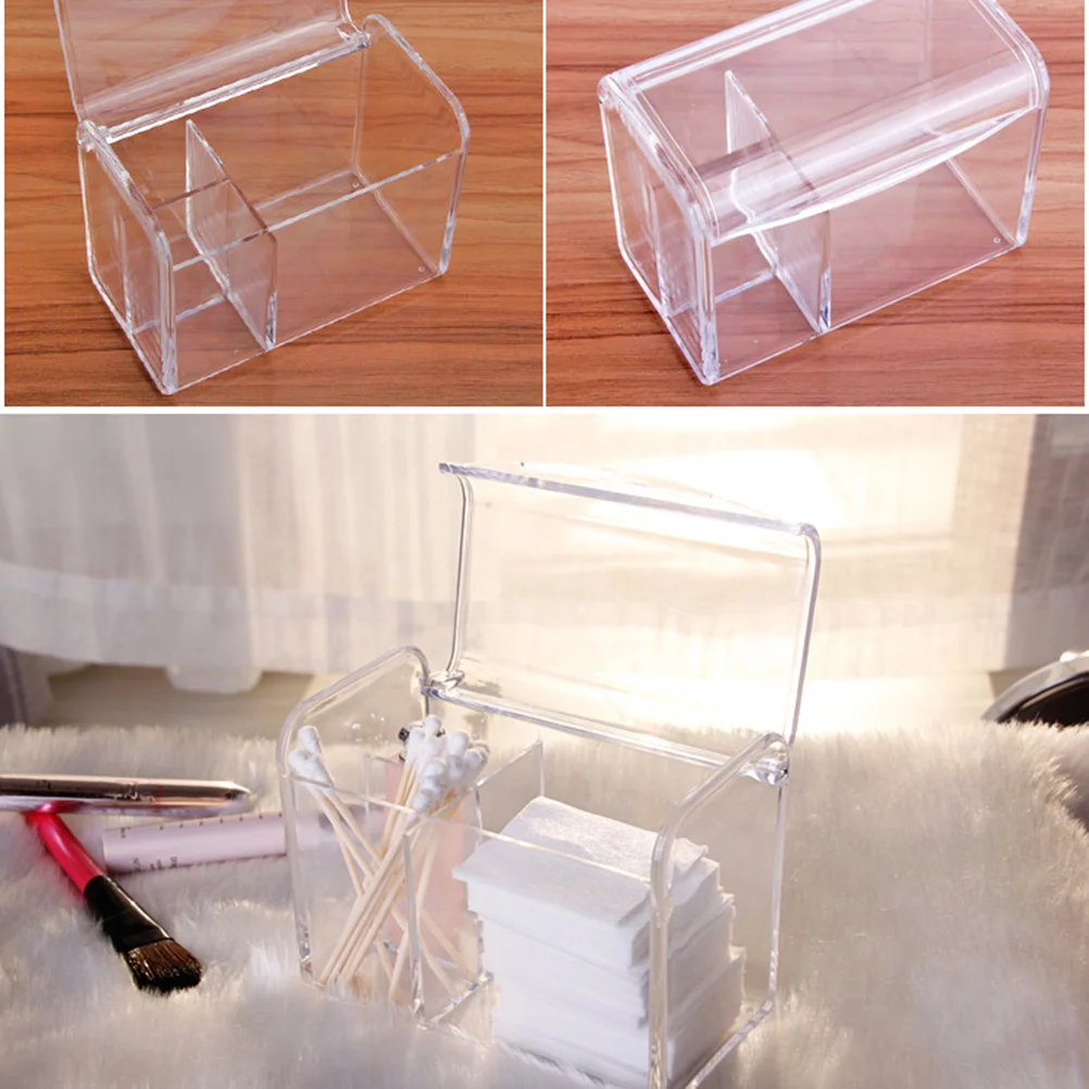 

Transparent Plastic Dustproof Storage Box Divided Organizer 3 Compartments for Cotton Pads Swabs Accessories