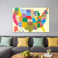 The USA Map In English 150*100cm Canvas Painting Wall Art Poster and Prints Office Supplies Living Room Home Decoration