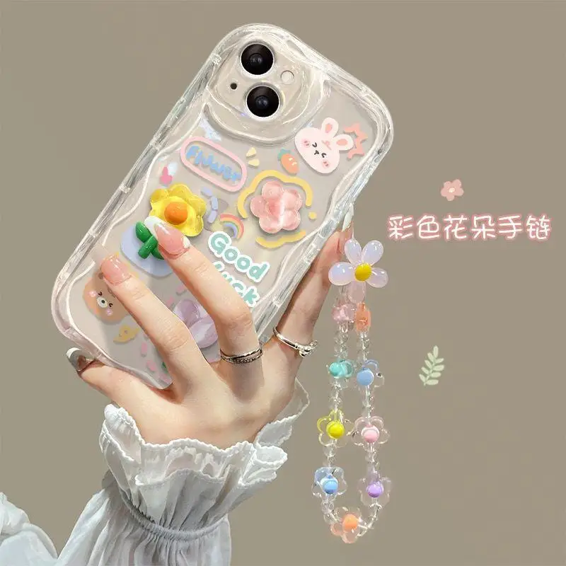 Korean 3D Bear Phone Chain Lanyard Clear Soft Case For Huawei Honor 90 Lite 20 50 SE Nova 5T 11 7 9 10 P30 Mate 30 40 Pro Cover