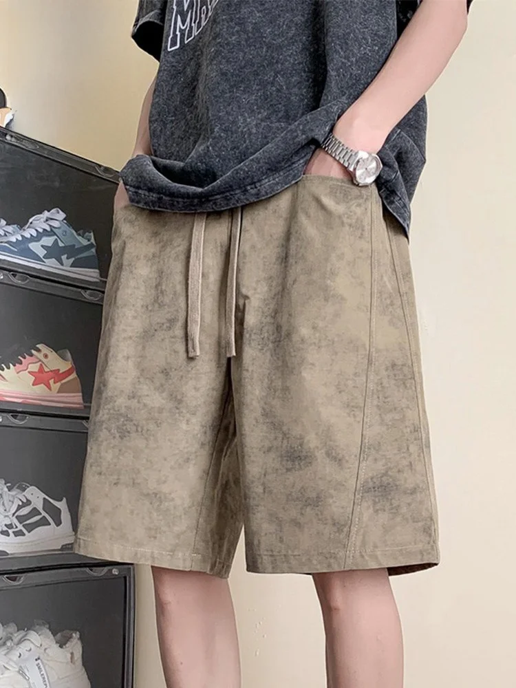 

True Weave American Retro Dyed orts Men's Summer New Thin Breathable Casual Five-Quarter Pants Loose Straight Leg Polyester...