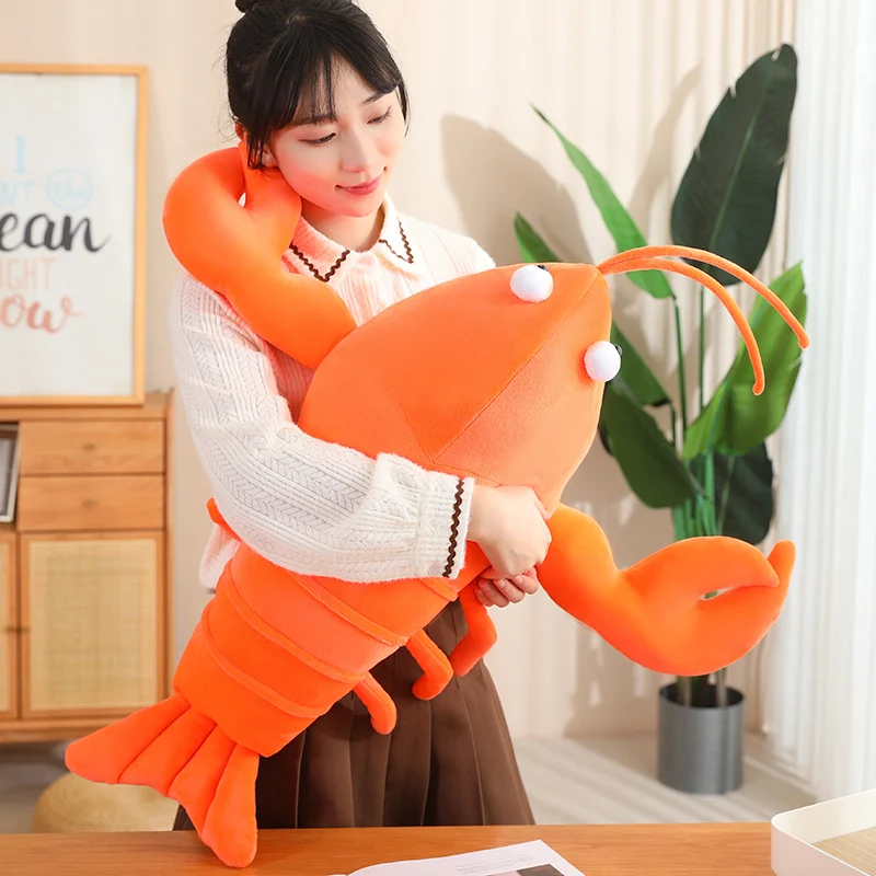 30-80cm Lifelike Shrimp Plush Toys Red & Orange Lobster Doll Simulated Crayfish Stuffed Pillow Birthday Gifts Sofa Decor Cushion