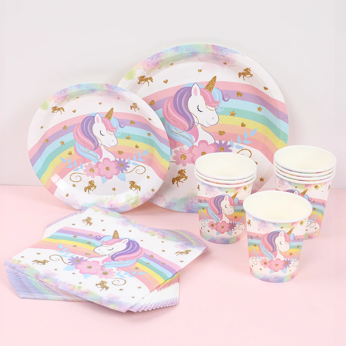 Stoviglie usa e getta con unicorno arcobaleno Decorazioni per feste di buon primo compleanno Bomboniere per bambini Regali Unicorno Baby Shower Forniture per ragazze