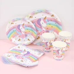 Rainbow Unicorn Disposable Tableware Happy 1st Birthday Party Decorations Kids Favors Gifts Unicorn Baby Shower Girls Supplies