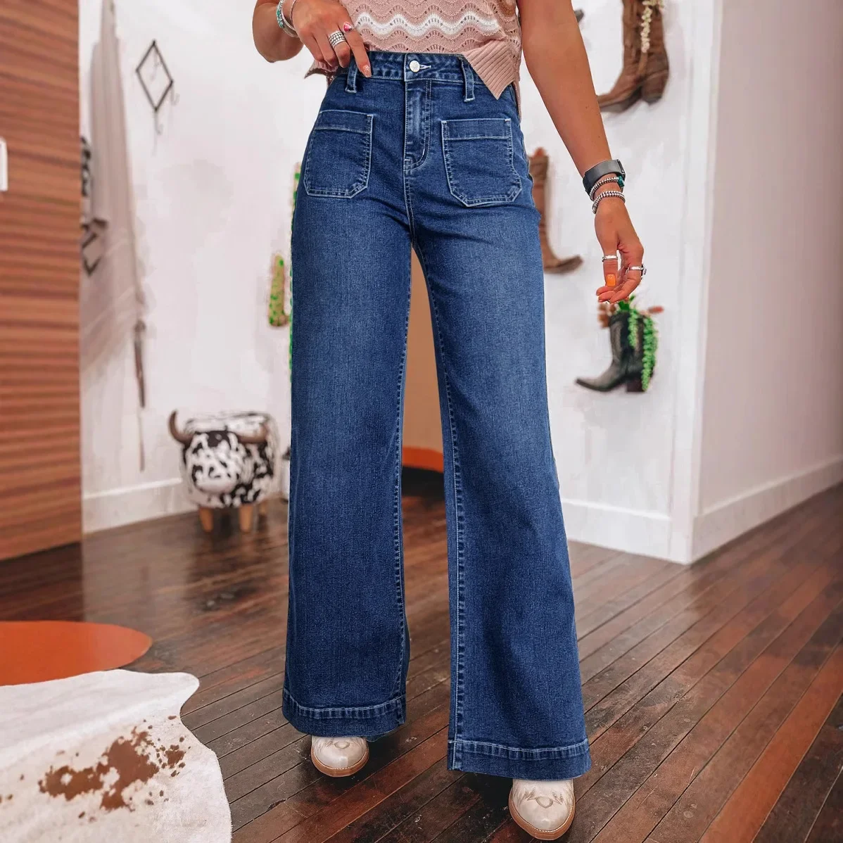 

Jeans Women Wide Leg Pant Denim Long Pants Loose Casual Mom Jeans Button Pocket Y2k Elegant Straight Trousers Simple High Waist