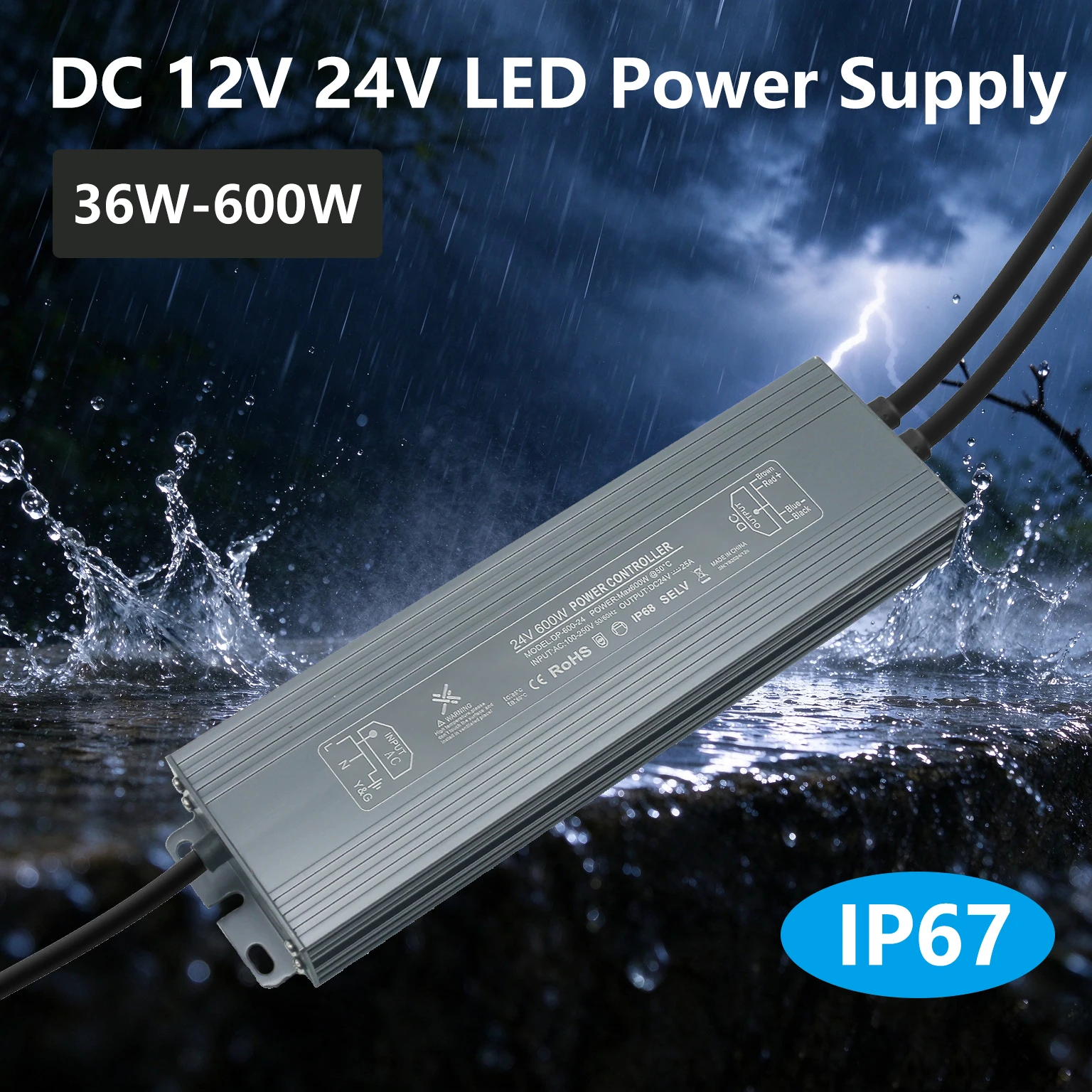 IP67 Waterproof Power Supply Outdoor LED Lighting Transformer DC 12V 24V LED Driver 60W 100W 150W 200W 300W 400W 500W 600W