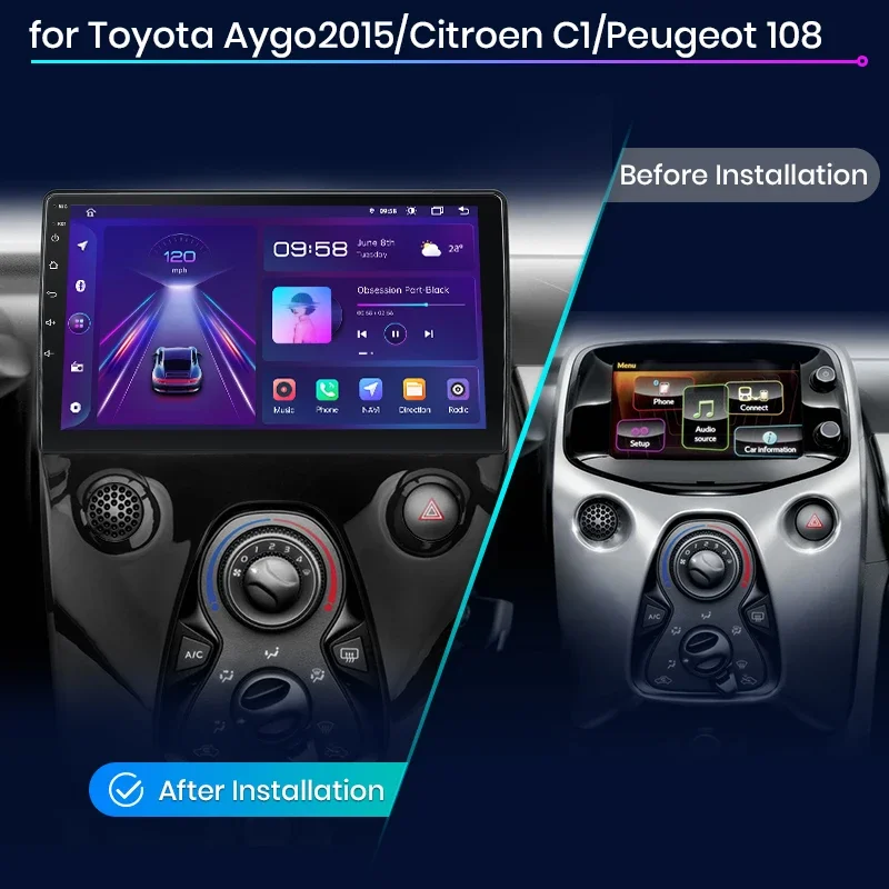Stereo Car Radio Multimedia For For Peugeot 108 For Toyota Aygo B40 2014-2021 Android 16 CarPlay Auto Player GPS Navigation