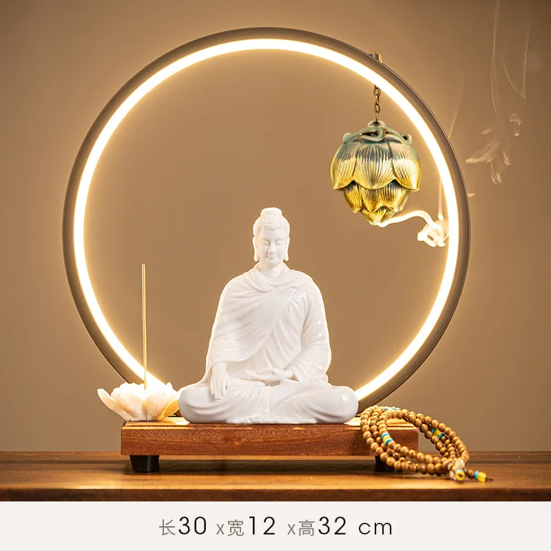 Buddha Statue Sakyamuni Buddha Figure Tathagata Buddha Statue Ceramic Lamp Circle Living Room For Incense Porch Home Decor