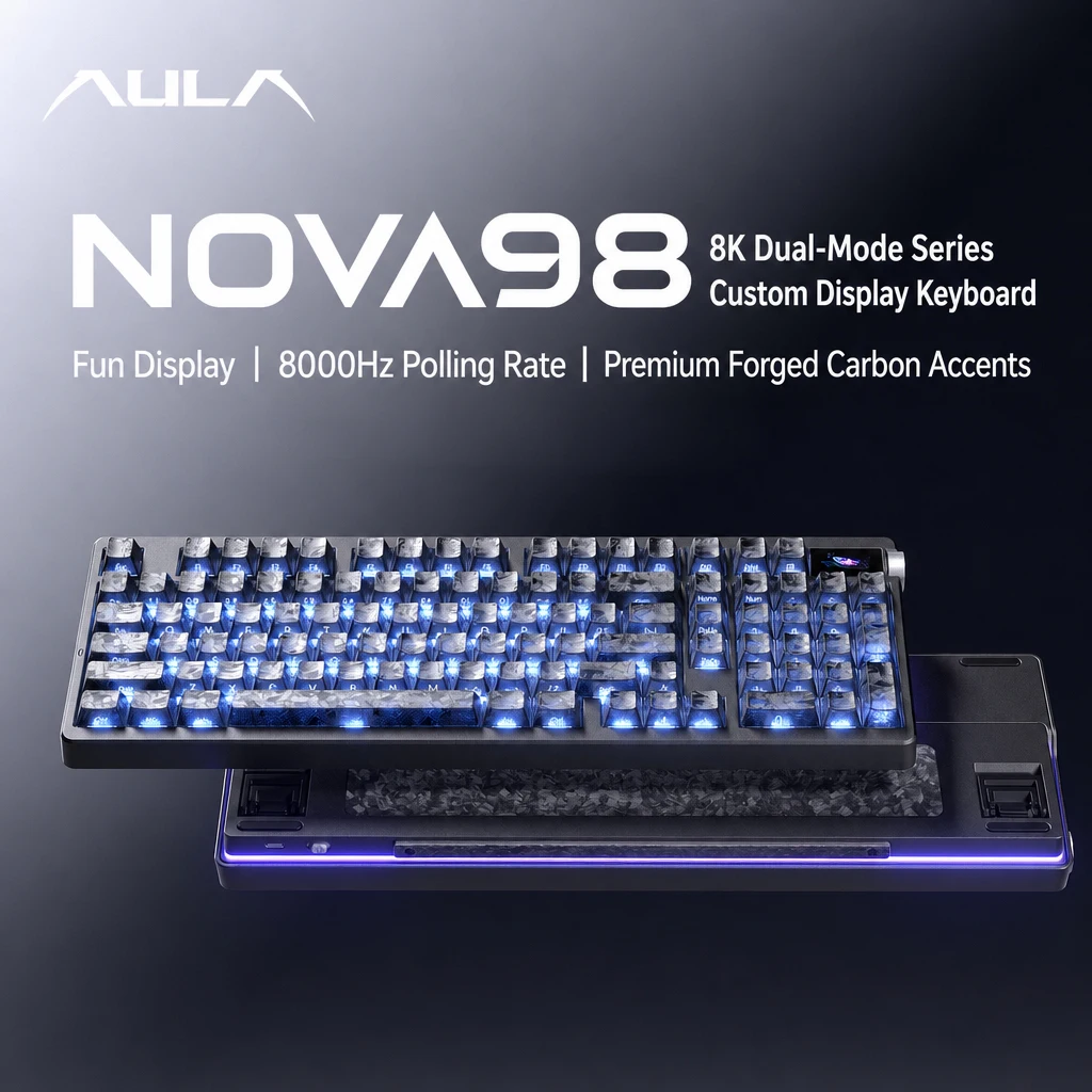 AULA NOVA98 Gaming Mechanical Keyboard 3-Mode Wireless 8KHz E-sports Keypad With Smart Screen Custom For PC Gamer Laptop Gifts