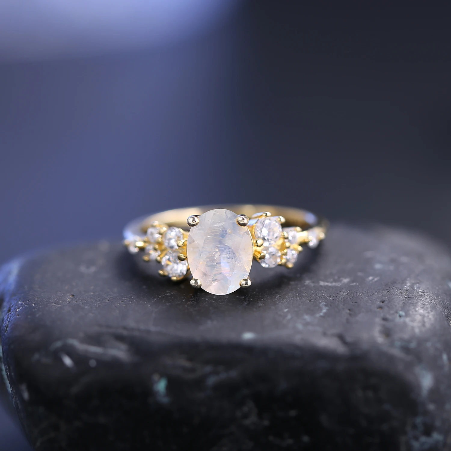 GEM'S BALLET 1.29CTW Oval Cut Milky Blue Moonstone Antique Bridal Engagement Rings in 925 Sterling Silver Women's Gemstone Ring